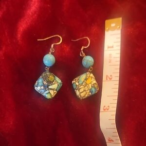 Artisan Blue and Multicolor Mosaic Earrings